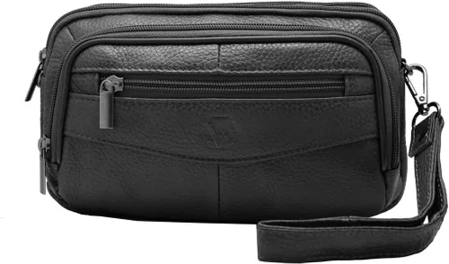 Vista 2 de Bolso bandolera de cuero genuino para hombre, bolso de mensajero, organizador de chequera