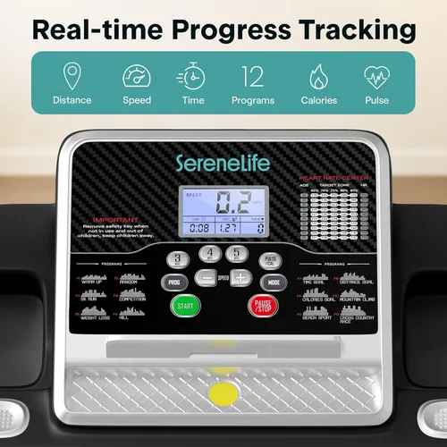 Vista 3 de SereneLife Treadmill with Incline & Handle Bars Compact Portable Walking Pad & Treadmill for Home/Apartment Wide Running Belt 40" x 16