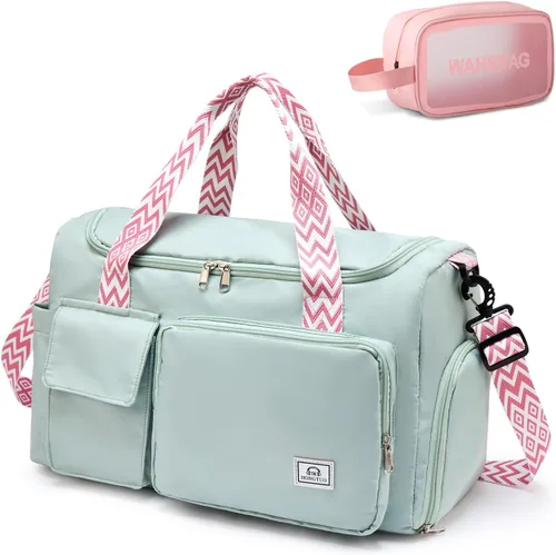Vista 17 de Bolsa de Gimnasio Pequeña para Mujer, Bolsa de Lona de Viaje, Bolsa de Fin de Semana con Compartimento para Zapatos