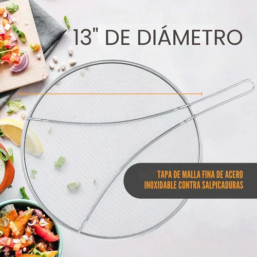 Vista 2 de U.S. Kitchen Supply - Protector contra salpicaduras de acero inoxidable de 13" de malla fina, para grasa y aceite, pantalla antisalpicaduras