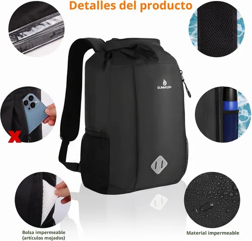 Vista 4 de Bolsa seca de 20L, mochila impermeable con bolsa para la cintura y funda para teléfono, bolsa seca con tapa enrollable para kayak, bolsa seca marina