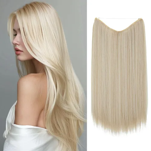 Vista 20 de SARLA Extensiones de cabello con alambre invisible de reflejos cortos rectas postizos sintéticos diadema transparente ajustable para mujeres 14