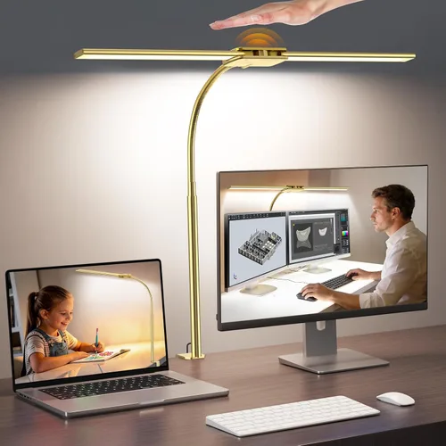 Vista 12 de Syrinx - Lámpara de escritorio LED para oficina en casa, lámpara de escritorio de arquitecto con abrazadera, control por gestos/cable, luz