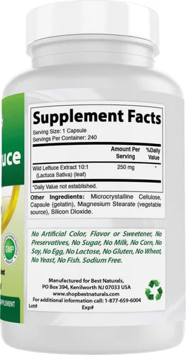 Vista 6 de Best Naturals Lechuga silvestre 10:1 Extracto 250 mg - 240 Cápsulas