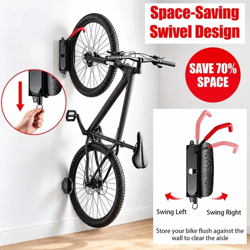 Vista 2 de Soporte de pared para bicicleta, paquete de 2 estantes verticales