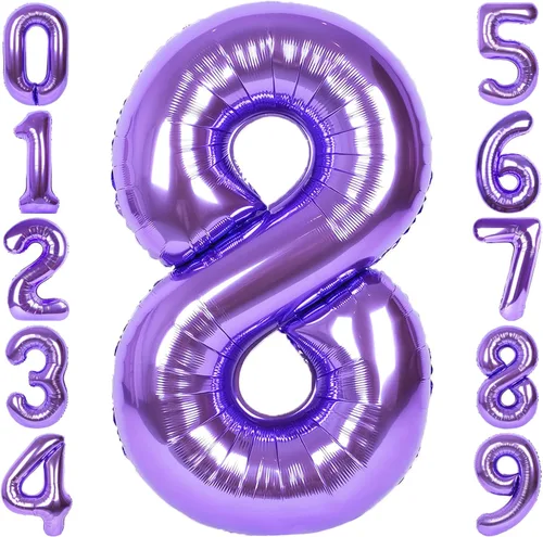 Vista 26 de Globo de número 0 de 40 pulgadas de RainbowQ Party, grande, color púrpura, para niños o niñas, números del 0 al 9, de papel de aluminio y Mylar