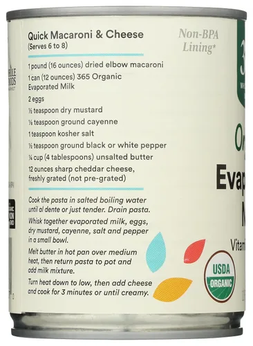 Vista 5 de 365 de Whole Foods Market - Leche evaporada orgánica (vitamina D agregada), 12 onzas