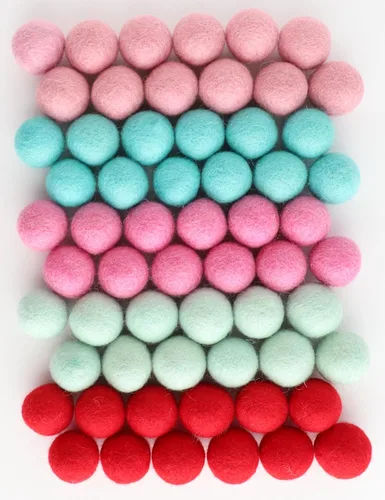 Vista 2 de Mini Felt Factory Felt Ball DIY Christmas Garland Wool 60 Poms 1in Red Pink Turqoise Seasonal Home Decor 10 Feet String Craft Supplies