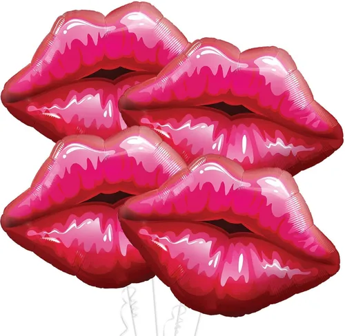 Vista 2 de KatchOn, Red Lip Balloons Set - Large 30 Inch, Pack of 4 Happy Valentines Day Banner - XtraLarge 72x44 Inch Glitter Red Hanging Heart Swirls