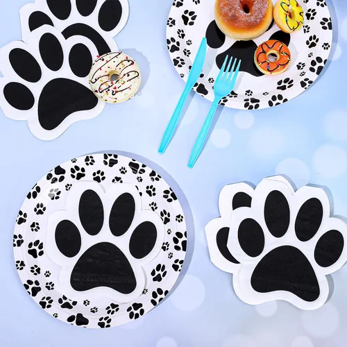 Vista 4 de Whaline Servilletas de papel con diseño de pata de perro, 100 unidades, servilletas con estampado de patas de mascotas, servilletas de almuerzo