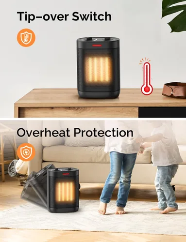 Vista 4 de Calentadores de espacio de 1500 W para uso en interiores, calentador portátil de cerámica PTC, calentador de espacio pequeño con termostato, tres