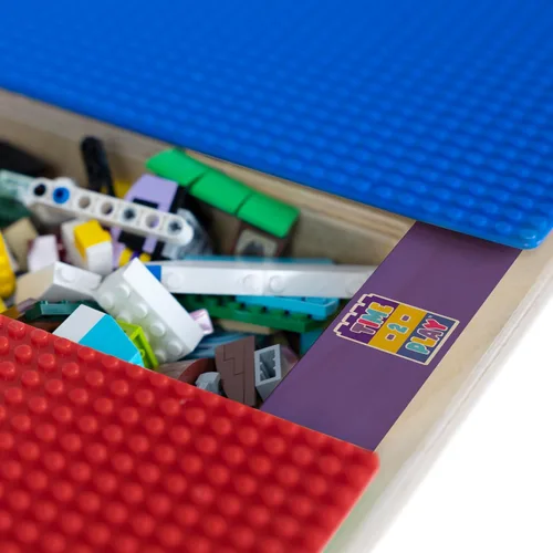 Vista 14 de Contender Time-2-Play - Mesa de madera contrachapada de abedul para niños, color azul y verde, compatible con Lego Montessori con estante para sala