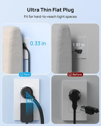 Vista 4 de TROND Regleta protectora de sobretensiones, cable de extensión de enchufe plano de 5 pies con 8 tomas de corriente y 4 puertos USB (3 USB C), 1625