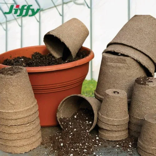 Vista 4 de Jiffy Macetas biodegradables orgánicas para plántulas, orificio de drenaje, 3 pulgadas, paquete de 22 unidades, turba Marrón