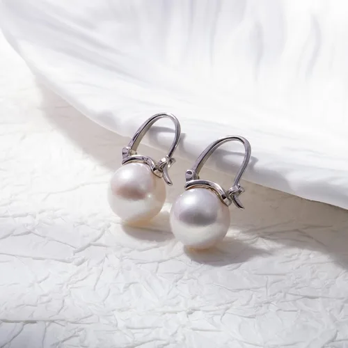 Vista 5 de Aretes colgantes de plata de ley 925 con perlas reales de agua dulce de calidad para mujer