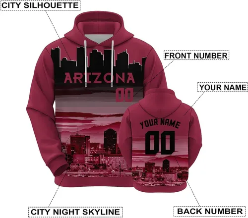 Vista 51 de Custom Football Hoodies City Night Skyline Personalized Sweatshirt Name Number Fan Gift Pullover for Men Women Youth