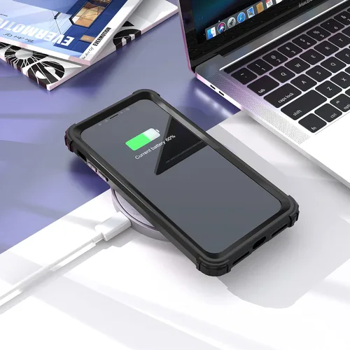 Vista 9 de IDweel Funda para iPhone Xs Max con protector de pantalla de vidrio templado, absorción de golpes 3 en 1, protección resistente, cubierta de Negro