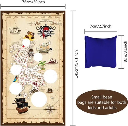 Vista 2 de Blulu Juego de lanzamiento de bolsas de puf pirata con 3 bolsas de frijoles para niños, decoraciones de fiesta temática pirata de Halloween
