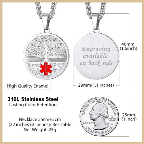 Vista 6 de Bandmax Medical Alert Necklace for Men Women Stainess Steel Caduceus Pendant Necklace for Doctor Nurse Doctor Nurse Medical Jewelry MD Necklace Gift