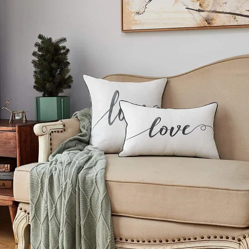 Vista 3 de Sanmetex Fundas de almohada decorativas de 12 x 20 pulgadas, funda de almohada lumbar de algodón suave bordada, funda de cojín rectangular gris