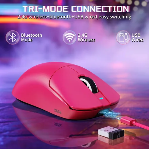 Vista 3 de ATTACK SHARK X8SE - Mouse inalámbrico para juegos, sensor óptico ajustable de 25 K DPI PAW3311, ergonómico de 2.08 oz ligero, triple modo