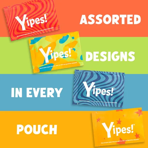Vista 2 de Yipes! Toallitas faciales y de manos para niños, toallitas húmedas compostables para pieles sensibles, envueltas individualmente, imprescindibles