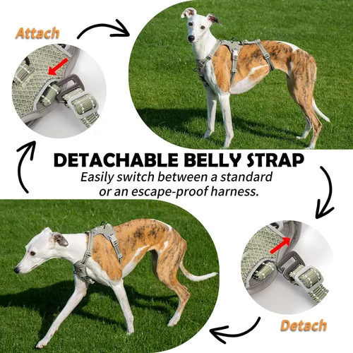 Vista 3 de Huntboo Arnés para perro a prueba de escapes, sin tirones, antideslizante, totalmente reflectante, diseño ajustable de 7 puntos para perros