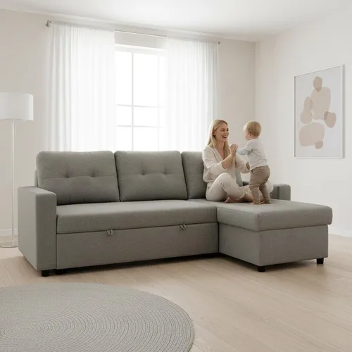 Vista 4 de Container Furniture Direct Sofá cama convertible en forma de L Sofá cama modular extraíble que ahorra espacio para apartamentos y salas de estar