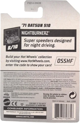 Vista 6 de Hot Wheels NIGHTBURNERZ 8/10, ROJO '71 Datsun 510 97/249