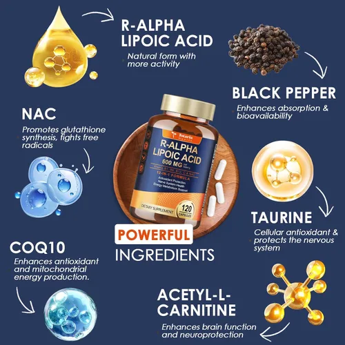 Vista 3 de Totaria Ácido alfa lipoico 1000 mg + R ácido lipoico 600 mg – Suplemento ALA antioxidante para neuropatía, apoyo a la salud nerviosa