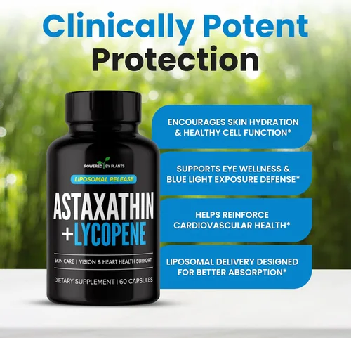 Vista 3 de Astaxantina liposomal 24 mg + licopeno 50 mg - 60 cápsulas Potente antioxidante para ojos, piel, corazón e inmune Complejo de microalgas