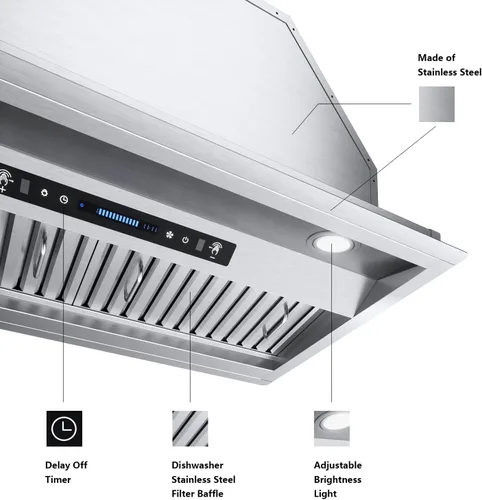 Vista 6 de IKTCH Campana extractora integrada de 30 pulgadas, 900 CFM, conducto convertible sin conductos, campana de ventilación de cocina de acero inoxidable