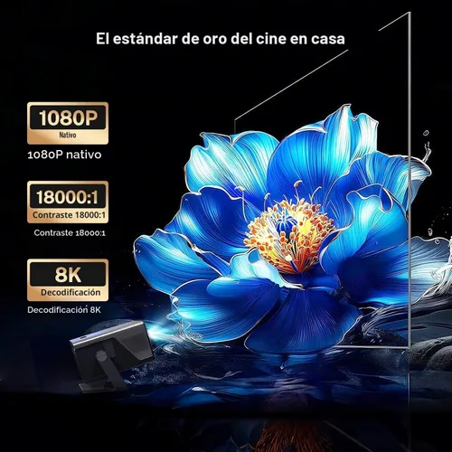 Vista 3 de [2000 ANSI luz diurna visible] Proyector de video inteligente nativo 1080P entrada 4K 8K, proyector portátil Android 14 con sonido HiFi, enfoque