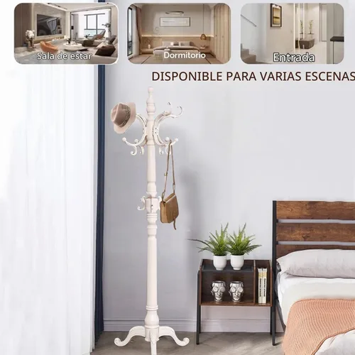 Vista 4 de Percheros de Madera, Árbol de Abrigos Retro de 78" con 12 Ganchos y Base Triangular Estable, Perchero de Entrada Independiente para Sombreros, Ropa