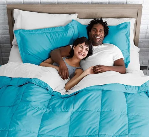 Vista 3 de Lujosa serie 800 – Juego de edredón de 3 piezas 100% algodón egipcio de 10.58 oz/m² – [1 edredón y 2 fundas de almohada] – Individual, color azul