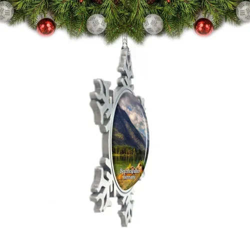 Vista 2 de Berchtesgaden Lake HinterseeAlpine Alemania Adorno de Navidad Decoración de árbol de cristal Metal recuerdo regalo