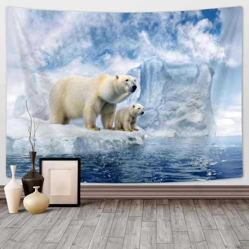 Vista 11 de DYNH Tapiz de pesca de oso negro, para colgar en la pared de cabaña de lago y puesta de sol, paisaje, naturaleza, bosque, tapiz para dormitorio
