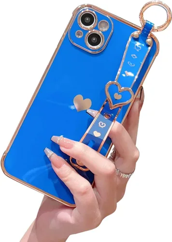 Vista 9 de Lindo corazón de amor para niñas mujeres lujo chapado borde parachoques suave TPU a prueba de golpes caso con soporte de pulsera para iPhone Negro