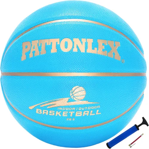 Vista 9 de Size 6 Basketball 28.5" Leather Ball for Women Youth Indoor Outdoor Negro dorado
