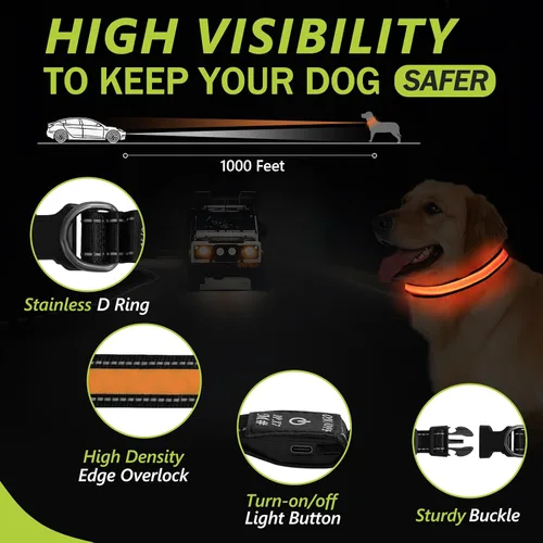 Vista 6 de Collares de perro iluminados recargables, collar de perro que brilla en la oscuridad, impermeable, collares de perro con luces LED intermitentes