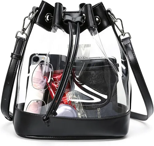 Vista 7 de Bolsa transparente aprobada para estadios, bolsa cruzada transparente de PVC transparente para mujeres, eventos de estadio de conciertos