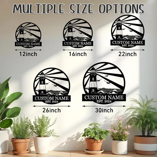 Vista 6 de Letreros de faro de metal personalizados Arte de pared de cabina al aire libre personalizado para playa costera Letrero de apellido Regalo