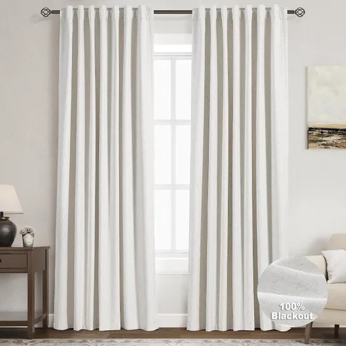 Vista 61 de Nanspring Cortinas de lino 100% opacas para dormitorio, 96 pulgadas de largo, con pestaña trasera, bolsillo para barra, aislamiento térmico, cortina