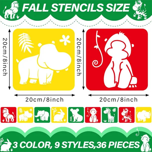 Vista 2 de 36 plantillas de dibujo de animales para niños de 8 pulgadas, plantillas de tiza para acera, pintura grande, lavable, reutilizable, animales