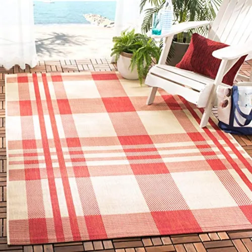 Vista 113 de SAFAVIEH Alfombra Lavable para Exteriores Colección Courtyard - 2'3" x 4', Beige y Azul, Patrón a Cuadros, No Desprende Pelusa y Fácil Limpieza