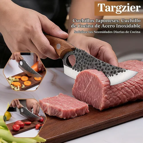Vista 5 de cuchillo de chef de cocina para deshuesar, cortar y cortar, cuchillo de carnicero forjado a mano, cuchillo japonés de acero inoxidable para cocinar