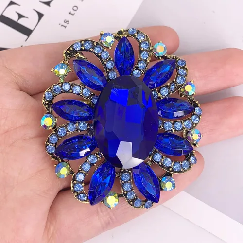 Vista 3 de SELOVO Broche con diamantes de imitación de flores, accesorio dorado antiguo, Cristal, Sin gemas.