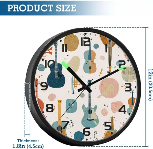Vista 3 de Reloj de pared analógico retro de 12 pulgadas, funciona con pilas con luces LED para sala de estar, dormitorio, cocina, oficina, decoración, batería