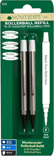 Vista 5 de Monteverde USA Rollerball - Recambios para bolígrafos Sheaffer y Sailor, punta fina, negro, paquete de 2, flujo de tinta suave y confiable