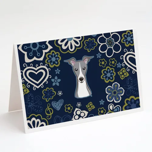 Vista 50 de Caroline's Treasures BB5095GCA7P - Tarjetas de felicitación y sobres con diseño de flores azules y sabuesos afganos, paquete de 8 tarjetas en blanco